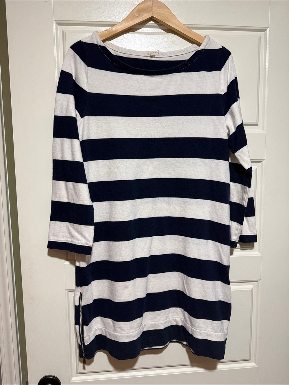 J. Crew Navy and White Striped Long Sleeve Tunic Dress maritime